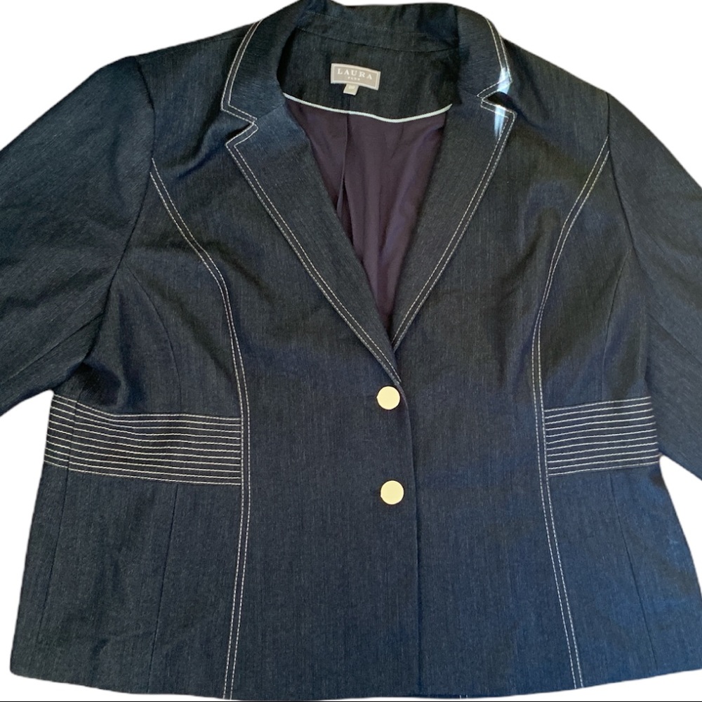 LAURA PLUS 20 Navy Blue Contrast Stitch Two Button Blazer Suit Jacket